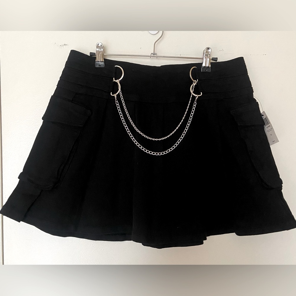 Hot Topic Black Denim Skirt with Silver Chain Detail